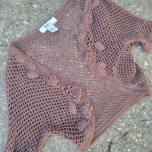brown crochet knit fairycore grunge bolero shrug medium flower fairygrunge y2k